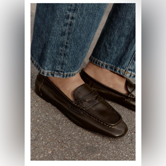 Zara Shoes - Zara Dark Brown Leather Slip-On Loafers